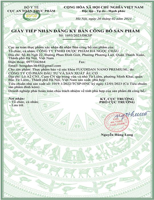 Công Bố Sản Phẩm Fucoidan Nano Primium Hà Ngọc Châu